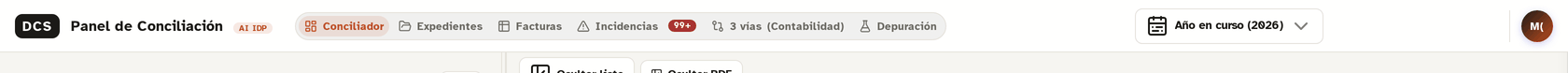 Barra de navegación del panel con el rol Contabilidad